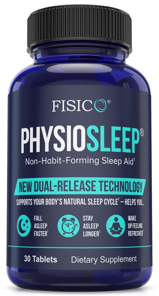 FISICO PhysioSleep Non-Habit-Forming Sleep Aid, 30 Tablets, Dual-Release Technology with Melatonin