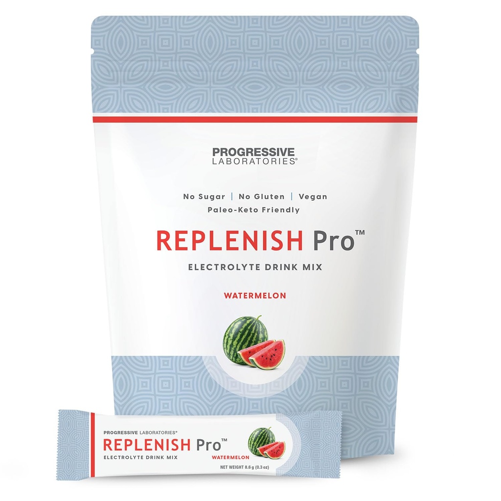 Replenish Pro Electrolytes Powder – 1:1 Sodium to Potassium Electrolyte Formula for Hydration – w/Magnesium, Calcium, Zinc, B Vitamins & Celtic Sea Salt Trace Minerals – 16 Stick Packs - Watermelon