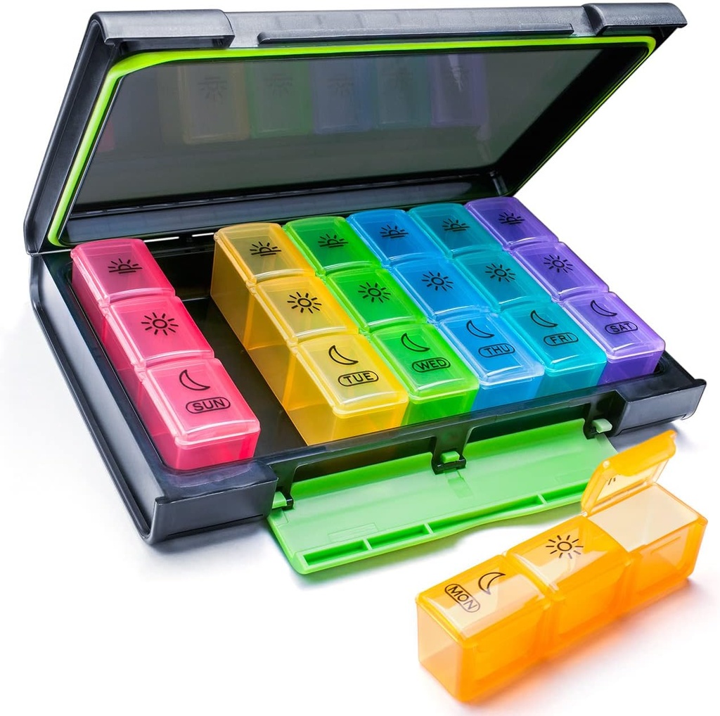 Wekelijkse pil Organisator, 7 dagen pil Box (3-Times-A-Day) Draagbaar voor reizen met vocht-Proof Design pil geval naar pillen/Vitamine/Visolie/Suplements