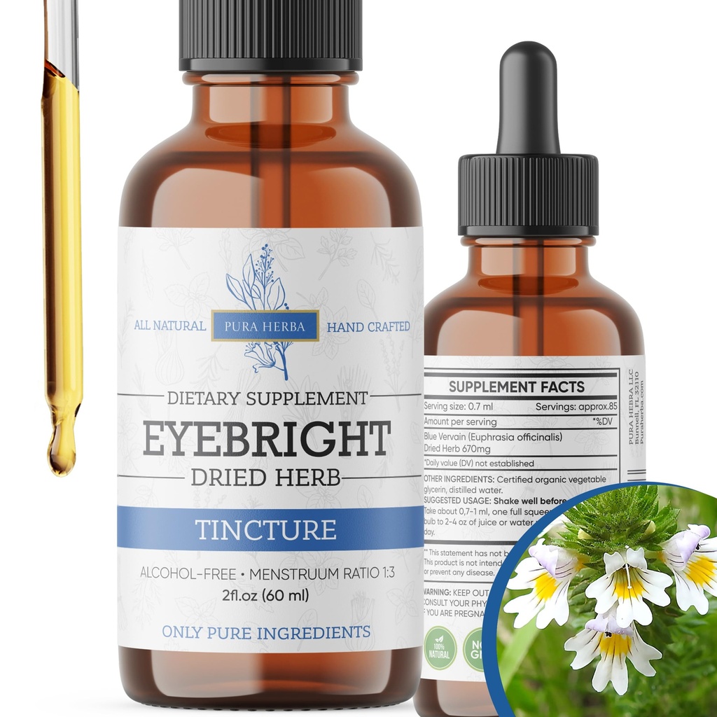 Eyebright Herb 2 Fl Oz Extract, Eyebright Oral Drops Tinctuur, Alcoholvrij, Veganistisch - 2 Fl Oz