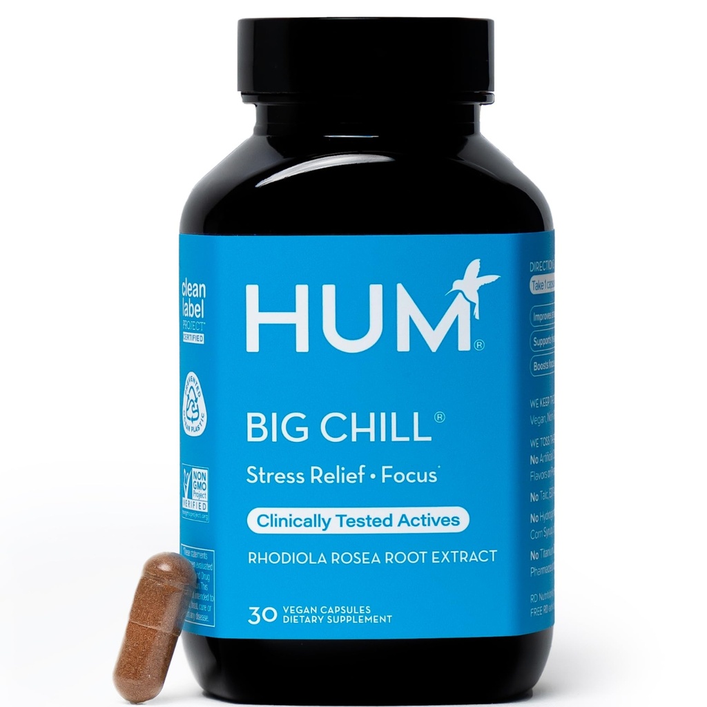 HUM Big Chill Rhodiola Rosea Supplement, Adaptogenic Herbal Calm Supplement, Ondersteuning voor Focus, Calming en Adrenal Health Balance met 500mg Rhodiola Rosea Extract, Glutenvrij, 30 Vegan Capsules