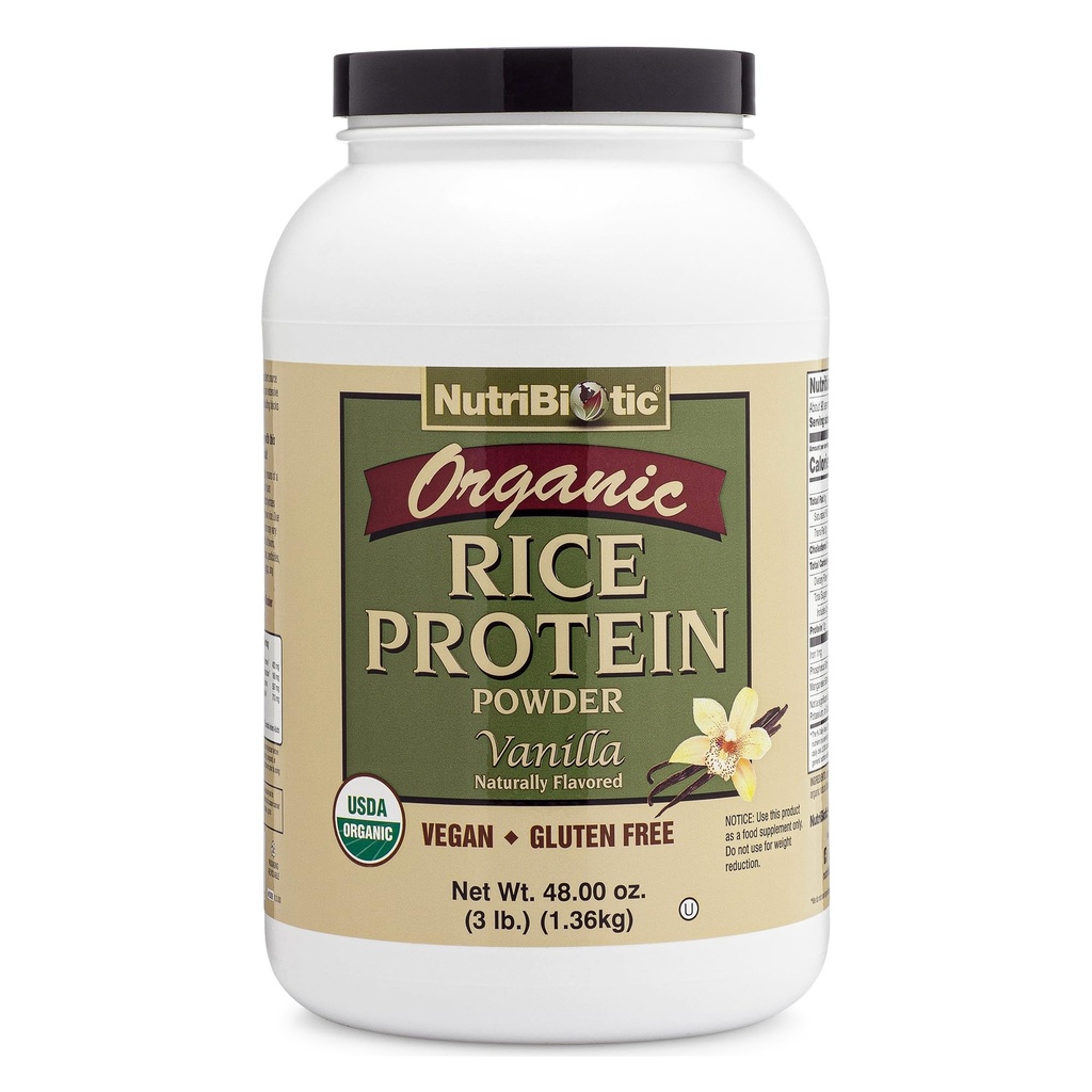 NutriBiotic Certified Organic Rice Protein Vanilla, 3 Lb. | Low Carbohydrate Vegan Protein Powder | Raw, Certified Kosher & Keto Friendly | Made Without Chemicals, GMOs & Gluten | Easy to Digest