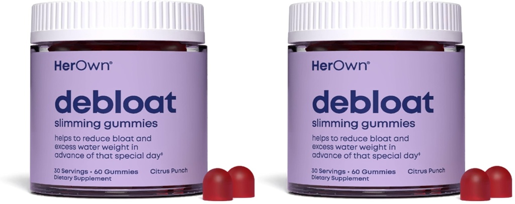 her own Debloat Gummy, Bloating & Gas Relief, Helps Reduce Water Retention, Supports Energy, with Apple Cider Vinegar and Dandelion, Gluten and Soy Free, Vegan, 60 Gummies, 60 Servings, (Pack of 2)