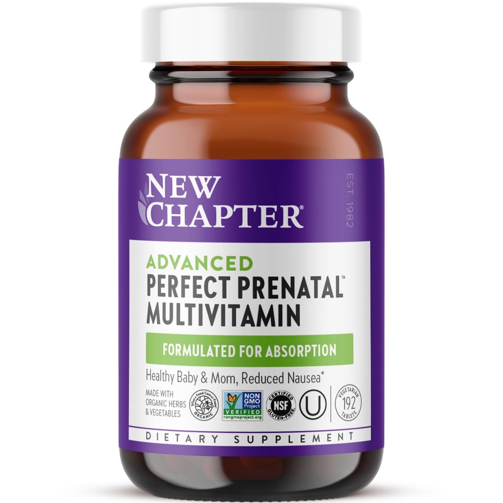 Nieuw hoofdstuk Geavanceerde Perfecte Prenatale Vitaminen, 192ct, Gemaakt met Biologische, Niet-GMO Ingrediënten voor Gezonde Baby & Mam - Folaat (Methylfolaat), Gefermenteerd IJzer, Vitamine D3 + Gember