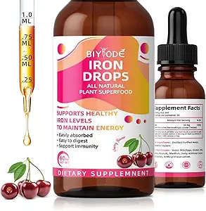 IJzersupplement voor vrouwen druppels: vloeibaar ijzer supplement met vitamine C B12 & foliumzuur temperament Absorptie energie ondersteuning niet-constipatie Formule Vegan suikervrije druppels