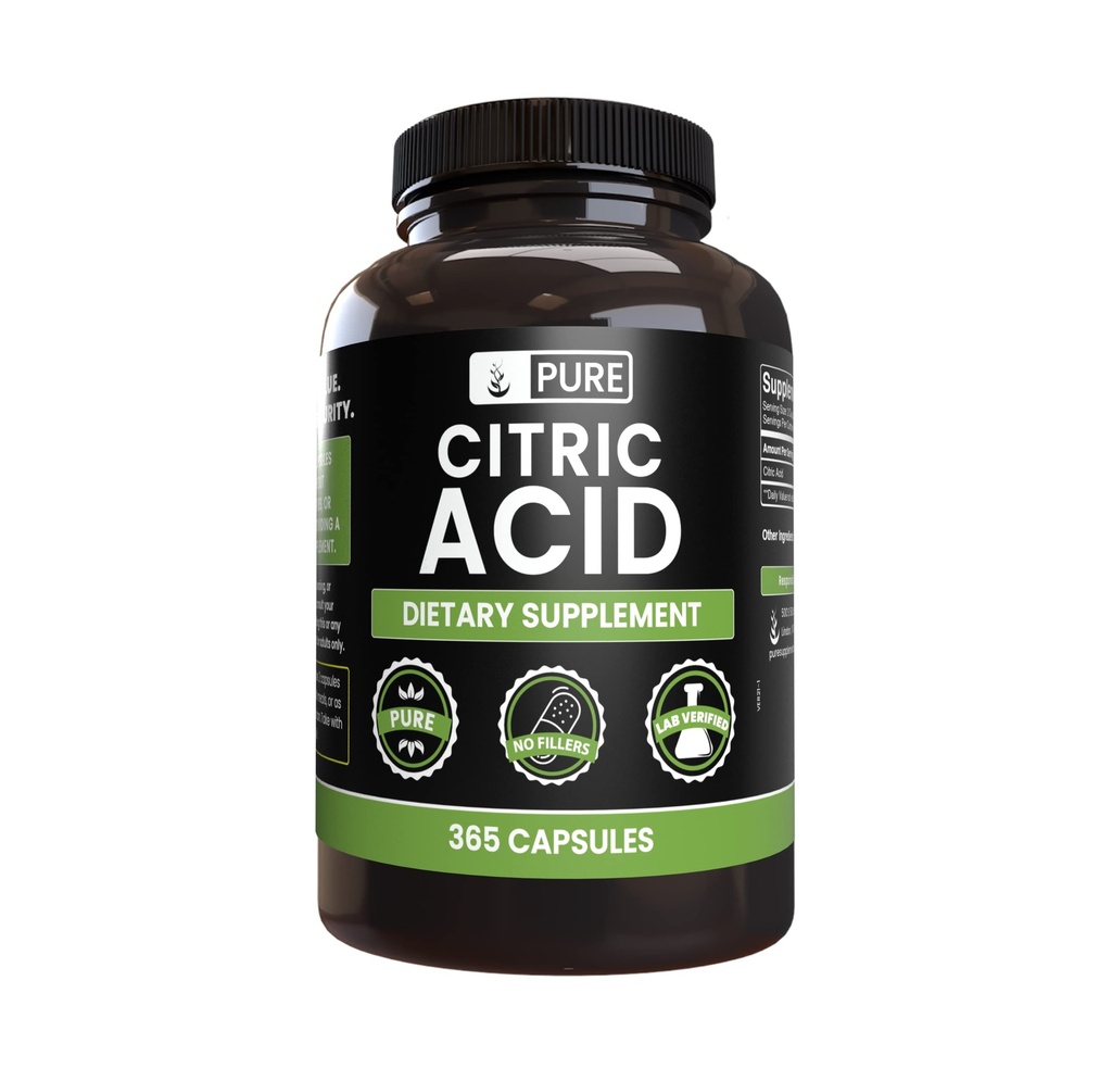Zuivere originele ingrediënten Citroenzuur (365 capsules) Geen Magnesium of Rijst Fillers, altijd zuiver, Lab geverifieerd