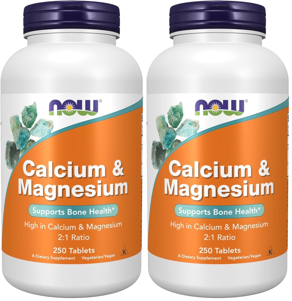NOW Foods Supplements, Calcium & Magnesium 2:1 Ratio, High Potency, Supports Bone Health*, 250 Tablets, (Pack of 2)