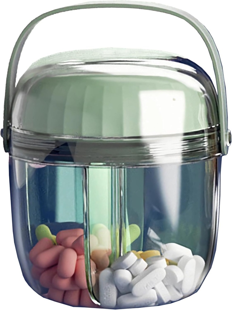 MURRI&MURRDI Pill Organizer met 4 afdelingen, Travel Pill Box kleine draagbare medicijnfles, anti-mengen en brede opening, Compacte pil container houder voor vitamine Vish Oil Medication (F groen)