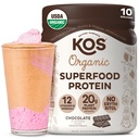 KOS Vegan Protein Powder, Chocolate USDA Organic - Low Carb Pea Protein Blend, Plant Based Superfood met Vitaminen & Minerals - Keto, Soja, Glutenvrij - Maaltijdenvervanging voor vrouwen & mannen - 10 Servers