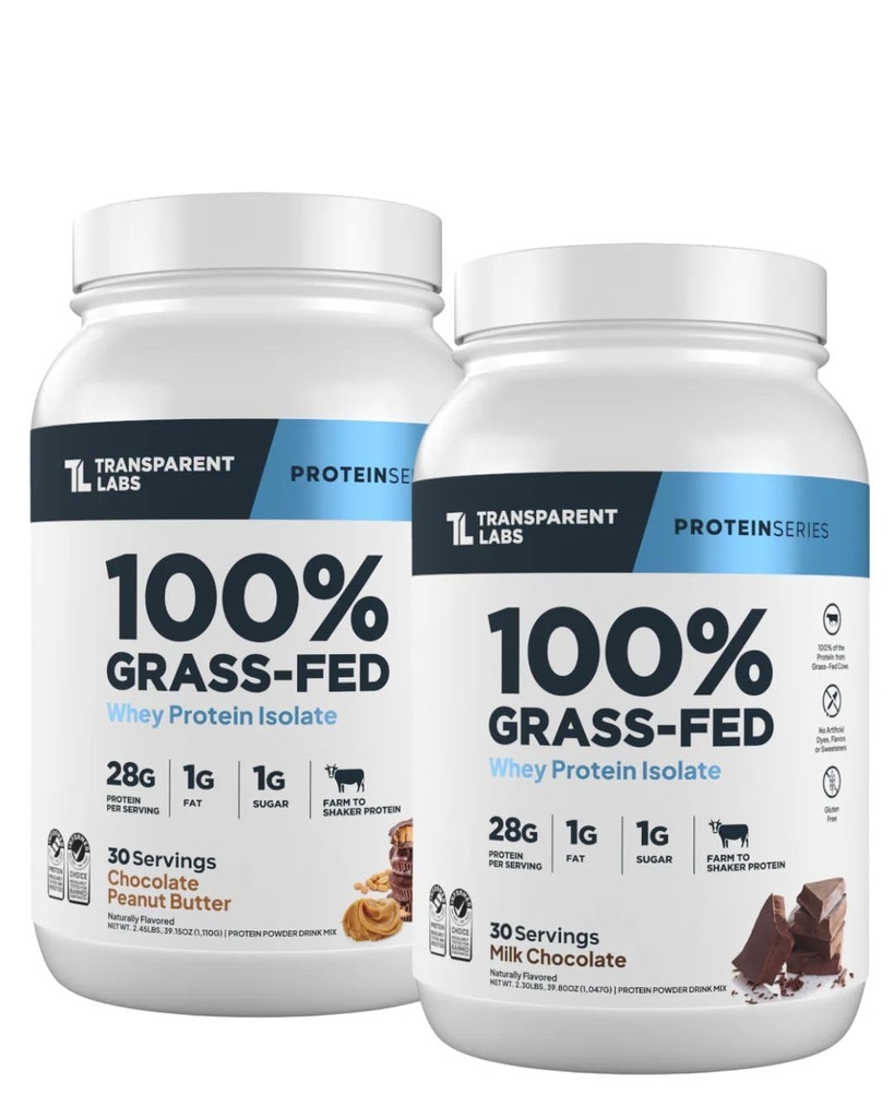 Transparent Labs Grass-Fed Whey Protein Isolate (30 Servings, Chocolate Peanut Butter) & Grass-Fed Whey Protein Isolate (30 Servings, Milk Chocolate)