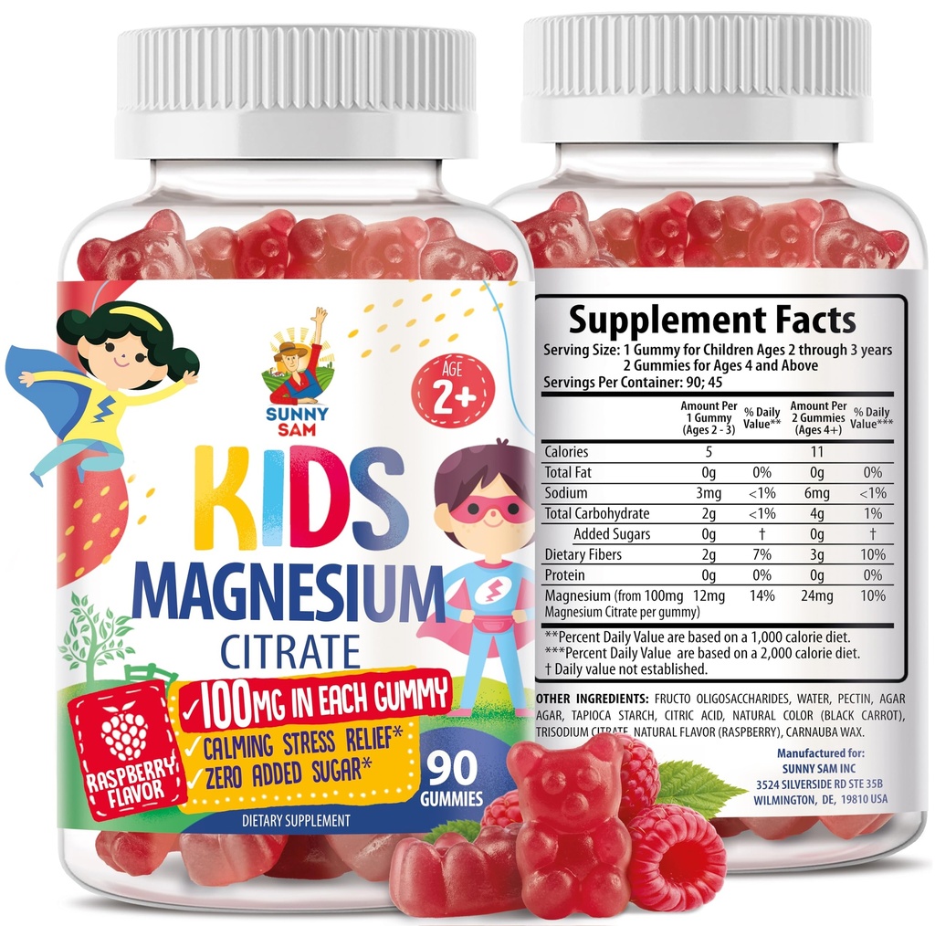 Magnesium Gummies for Kids & Adults - 100mg - Kalm Magnesium Kauwen - Magnesium Citrate Kauwbare Supplement voor Mood & Muscle Support - 90 Gummies