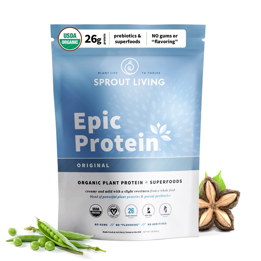 Plant Based Protein & Superfoods Powder, Original, Unflavored | Organic Protein Powder, Vegan, Non Dairy, Non-GMO, Gluten Free, Sugar Free, Perfect Keto Drink Mix (1 lb)