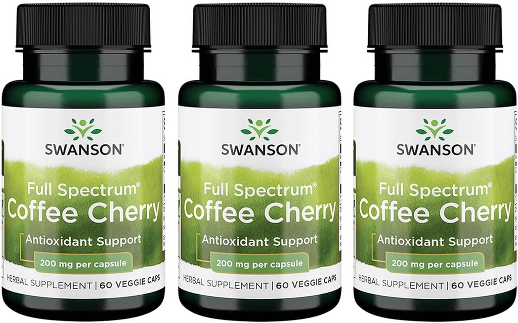 Swanson Full-Spectrum Coffee Cherry-Herbal Supplement Promoting Immuun System Support & Delivering Essential Phytonutrients-Natural Overall Wellness Support-(60 Veggie Capsules, 200mg Each) 3 Pack