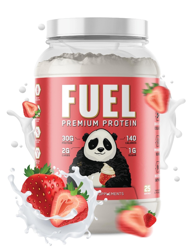 Underground Bio Labs Panda Fuel Premium Protein Whey,Hydrolyzed Collagen,Casein,Probiotics, Enzymes, Keto Friendly,Time Release, 25 Servings (2.5 Pound, Strawberries & Cream)