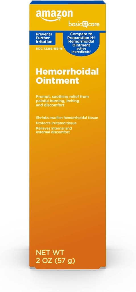   Basic Care Hemorrhoid Ointment, Hemorrhoid Treatment, Pain Relief, Relieves Burning, Itching and Discomfort, 2 ounce (Pack of 1)