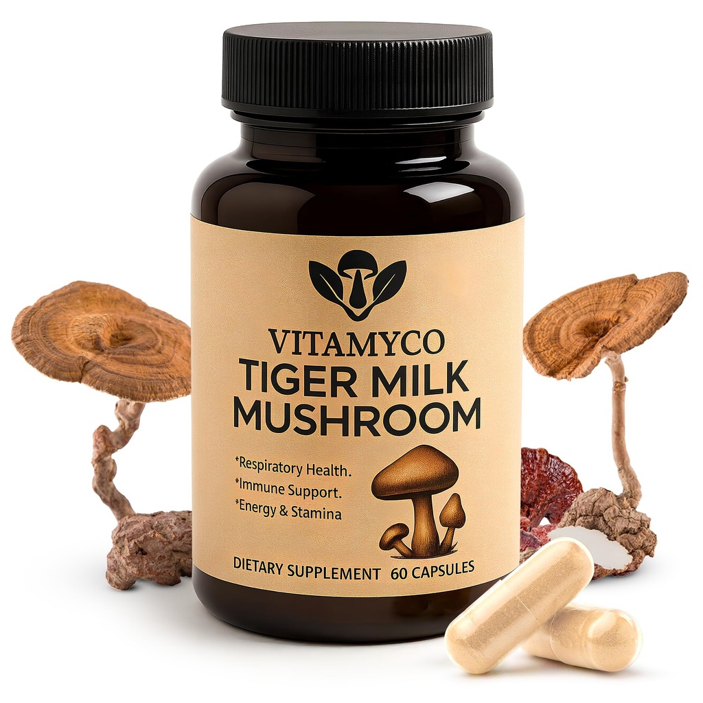 Tiger Milk Mushroom Supplement (Lignosus Rhinocerus), Natural Respiratory Health Supplement & Immune Strength – Vegan, Non-GMO – 60 Capsules