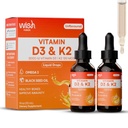 Liquid Vitamin D3 K2 Drops, 2 Pack Vitamin D Drops with Omega 3, 5000 IU D3, 120mcg K2, for Immune Support & Bone Health Black Seed Oil & Organic MCT, Liquid Multivitamin for Women & Men