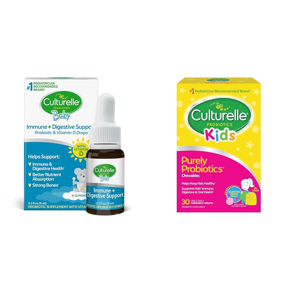 Culturelle Baby & Kids Probiotics with Vitamin D, 30 Count Immune & Digestive Support for Ages 0-12 Months and 3+ Years