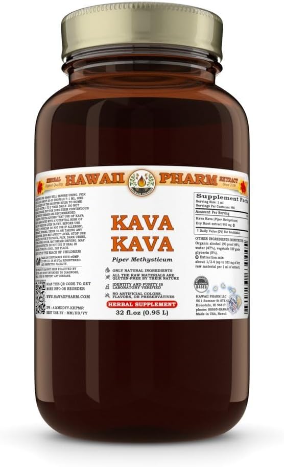 Hawaii Pharm Kava Kava Liquid Extract, Kava Kava (Piper Methysticum) Tinctuur Supplement 32 oz Ongefilterd
