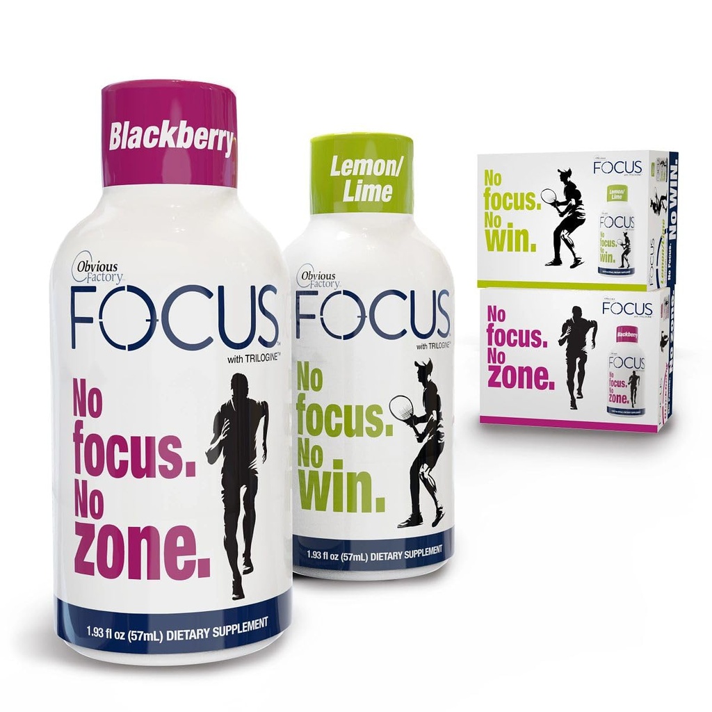 Focus Shots met Trilogine, Blijf scherp, Zero Sugar Energy Boost, Variety Pack, 24 Tellen (1,93 fl oz), Blackberry, Lemon Lime Smaken