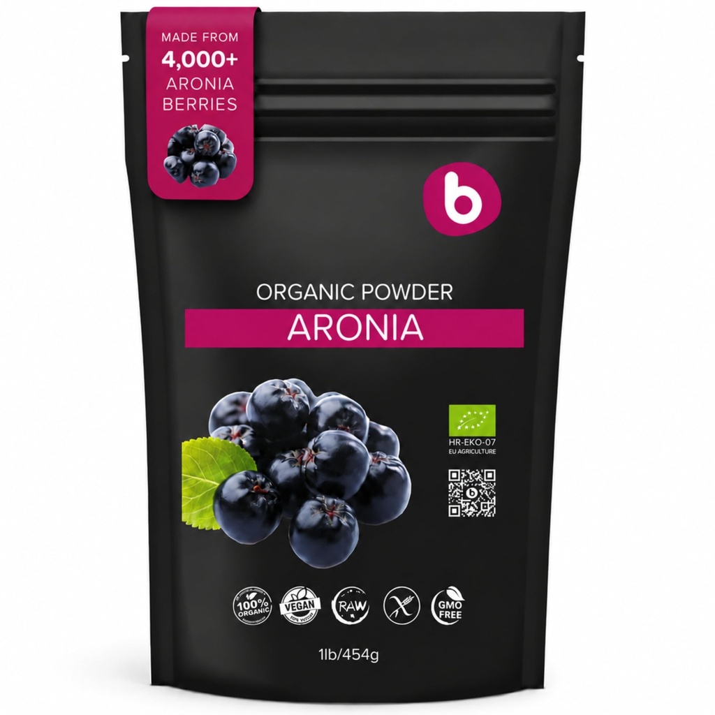 b Biologische Aronia Berry Powder - Black Chokeberry Superfood High in Anthocyanins & Polyfenols - Ondersteunt Immune System - Chokeberry Biologische Superfood - Aronia Berrys - Vegan, Glutenvrije - 1lb