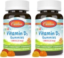 Carlson - Kid's Vitamin D3 Gummies, 1000 IU (25 mcg), Bone Health & Immune Support, Growth & Development, Vitamin D Gummies, D3 Gummy Vitamins, Natural Fruit Flavors, 60 Vegetarian Gummies (Pack of 2)