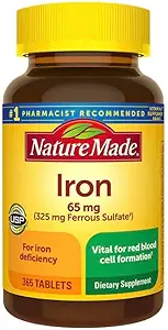 Nature Made Iron 65 mg 365 Tablets (325 mg Ferrous Sulfate), Dieetsupplement voor Red Blood Cell Support, 365 Tablets, 365 Day Supply- Gebundeld met nalkotSupliments Guide