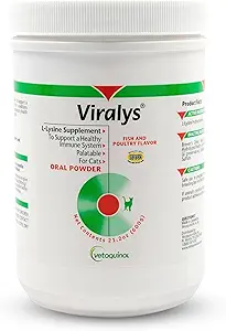 Vetochinol Viralys Dagelijks L-Lysine poeder voor katten en Kittens, vis smaak Lysine supplement voor katten en Kittens ter ondersteuning van de immuungezondheid, normale oogfunctie en ademhalingsgezondheid, 600gm