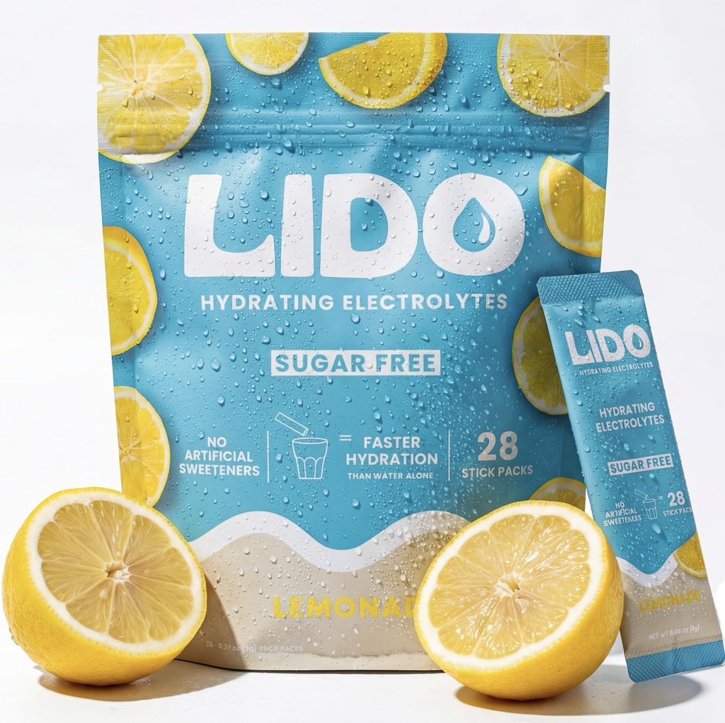 LIDO Lemonade Electrolyte Powder Packets — Zero Sugar Hydration Drink Mix Packets with Trace Minerals & Sea Salt — Keto, Paleo & Fasting Friendly — Sugar Free Lemonade Mix for Recovery, 28 Sticks