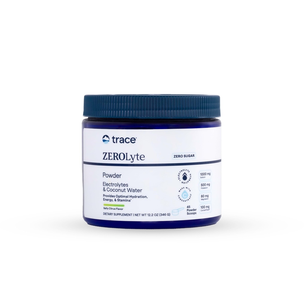 Trace Minerals ZeroLyte Salty Citrus Canister - Sugar Free Electrolyte Drink Mix - Supports Hydration, Energy, Stamina - Ancient Sea Salt, Full Spectrum Minerals, Coconut Water - 45 Servings