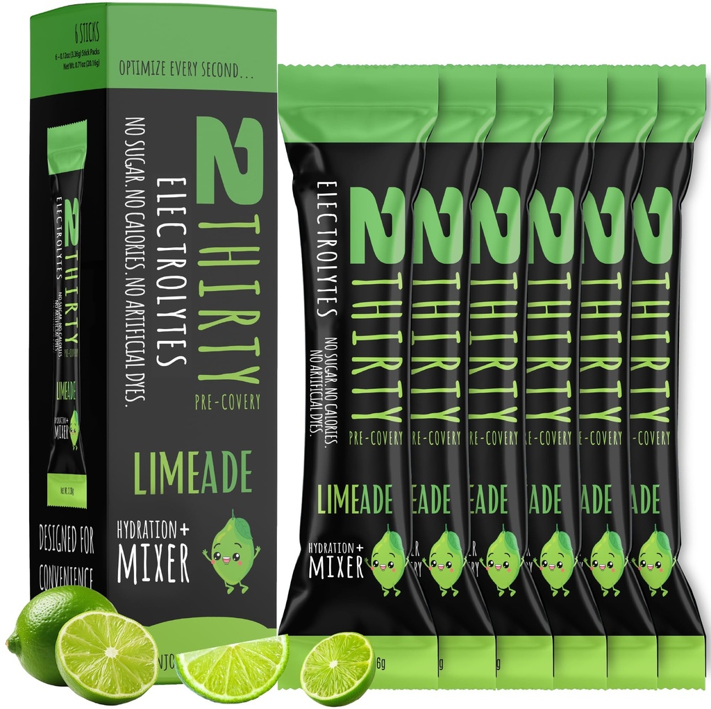 2THIRTY Hydration + Mixer — DHM Alternative Electrolyte Powder Packets | Sugar Free Zero Calorie 5-in-1 Hydration & Recovery Drink with Vitamin B12 & Antioxidants | Limeade 6 Sticks