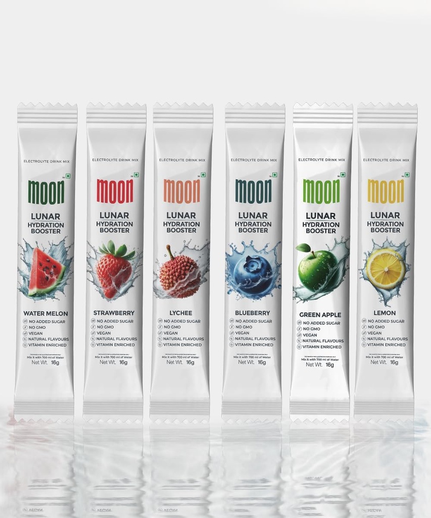 Moon Lunar Hydration Booster Variety Pack (18 Sticks) – Sugar-Free, Electrolyte-Rich, Keto-Friendly, Instant Hydration, Natural Flavors, Boosts Energy & Immunity