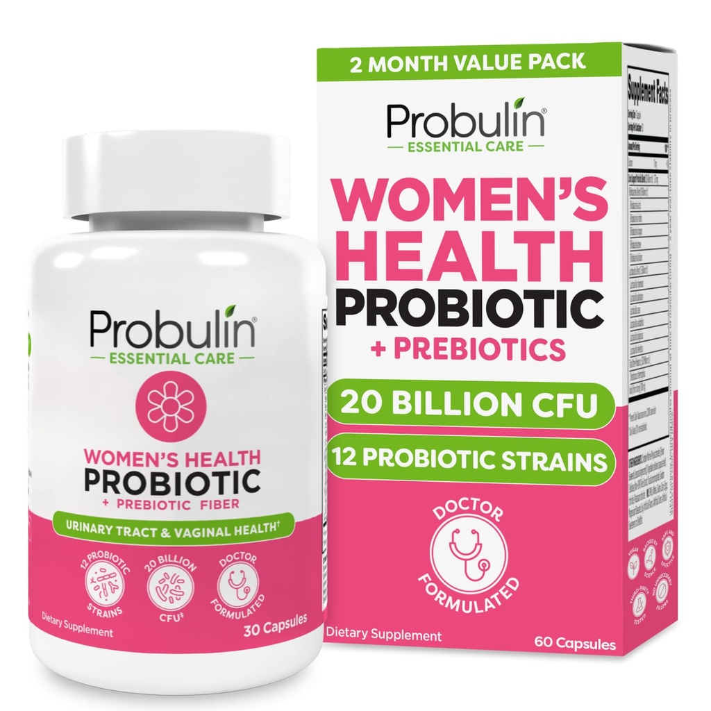 Probulin Womens Probiotic - Vaginaal, UT, Gut & Immune Health met Lactobacillus Reuteri - 20 miljard CFU, 12 probiotische strains en prebiotica - 60 veganistische, glutenvrije capsules voor Whole-Body Wellness