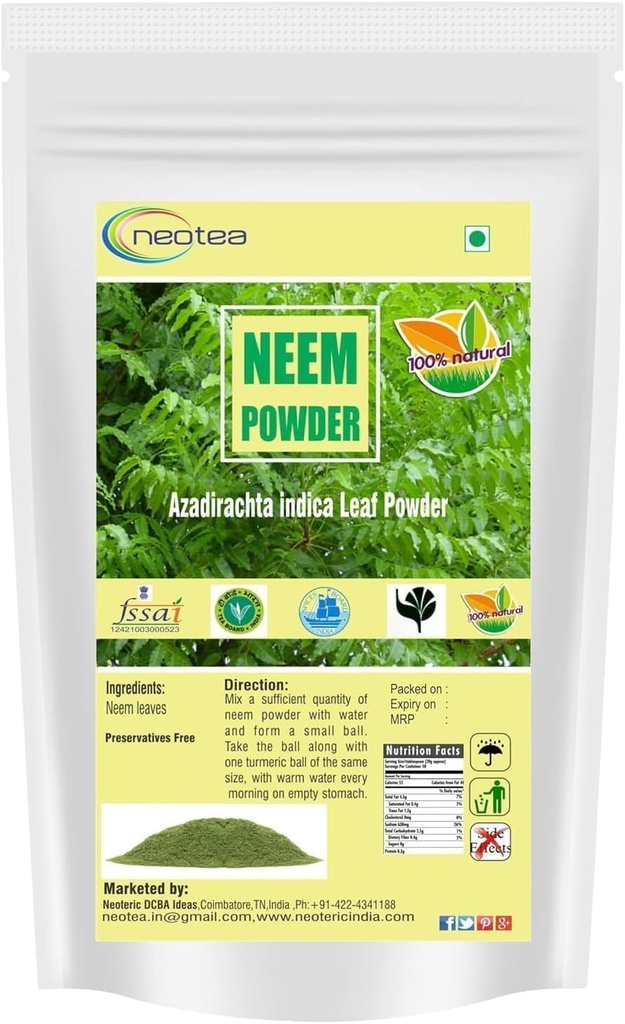 neotea Neem Leaves Powder | 100% Pure Azadirachta Indica Leaf Powder | Natural Herbal Powder for Skin & Hair | Non-GMO | No Preservatives or Additives | Chemical-Free & Vegan (100 GM(3.52 OZ))