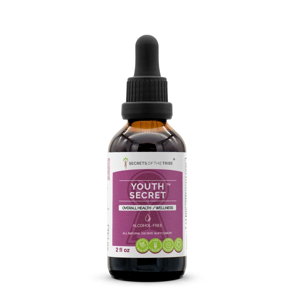 Secrets of the Tribe - Youth Secret, Overall Health and Wellness, Herbal Supplement Blend Drops Alcohol-Free Liquid Extract (2 fl oz)