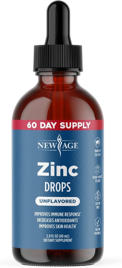 Ionic Zink Liquid Drops - High Potency Immune Booster Zink Supplement, Immune Defense, Krachtige Natuurlijke Antioxidant, Non-GMO - door New Age (Liquid 2 OZ), Pack of 1