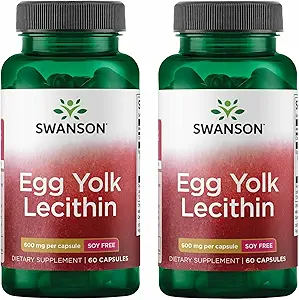 Swanson Egg Yolk Lecithin - Cardiovasculaire & Cognitive Health Support - Soy-Free Supplement May Support Brain Health - (60 Capsules) (2 Pack)