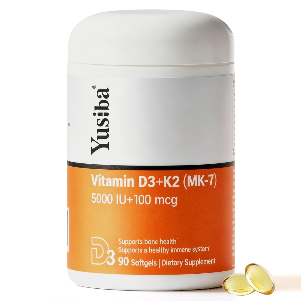 Vitamin D3 K2, Vitamin D3 5000 IU & Vitamin K2 All-Trans MK7 100 mcg, 2-in-1 K2 D3 Vitamin Supplement for Bone Health, Immune Support and Calcium Absorption, 90 Softgels