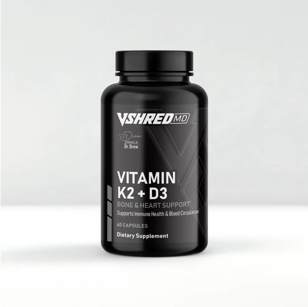 V Shred MD Vitamin K2 + D3 – Dr. Drew Approved Bone, Heart & Immune Support – Formulated to Enhance Calcium Absorption, Bone Strength & Long-Term Wellness – 60 Capsules
