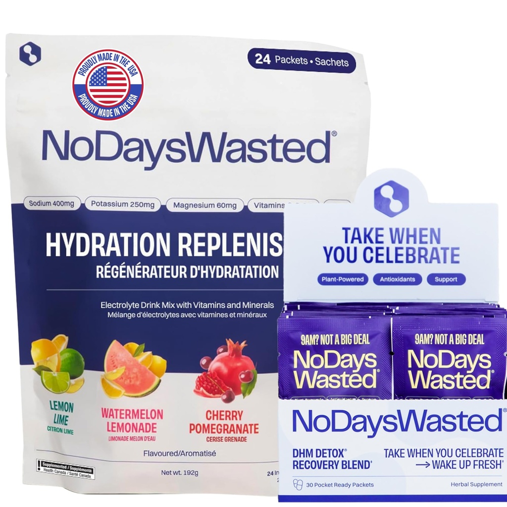 No Days Wasted DHM Detox 30 Servings - Dihydromyricetin (DHM Supplement) with Hydration Replenisher Electrolyte Replacement Stick Packets