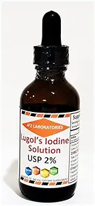 A2Z Organic Lugol's Iodine and Kalium Iodide 2% Solution 3000 mcg - Liquid Supplement Drops for Thyroid Support for Women & Men, Metabolisme Health, Detox Boost -2 Fl Oz/Made in USA/Same Day Ship