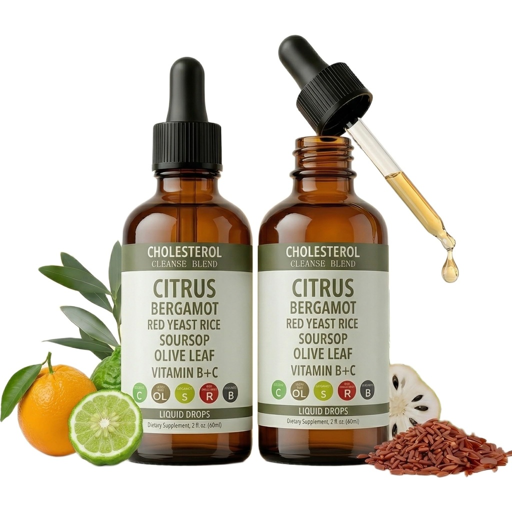 Sentk Red Yeast Rice Drops Citrus Bergamot Liquid, High Absorption Cholesterol Support with Soursop Olive Leaf Vitamin B+C Natural Non-GMO Heart Health Antioxidant Liquid Supplement 2 Fl Oz *2 Pack