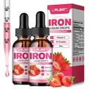 Liquid Iron Supplement for Women Men & Kids Multivitamin Iron Drops with Folate, Vitamin C, B6, B12, Zinc for Anemia, Iron Deficiency, Blood Builder, Energy - Natural Strawberry Flavor, Vegan 4 Fl Oz