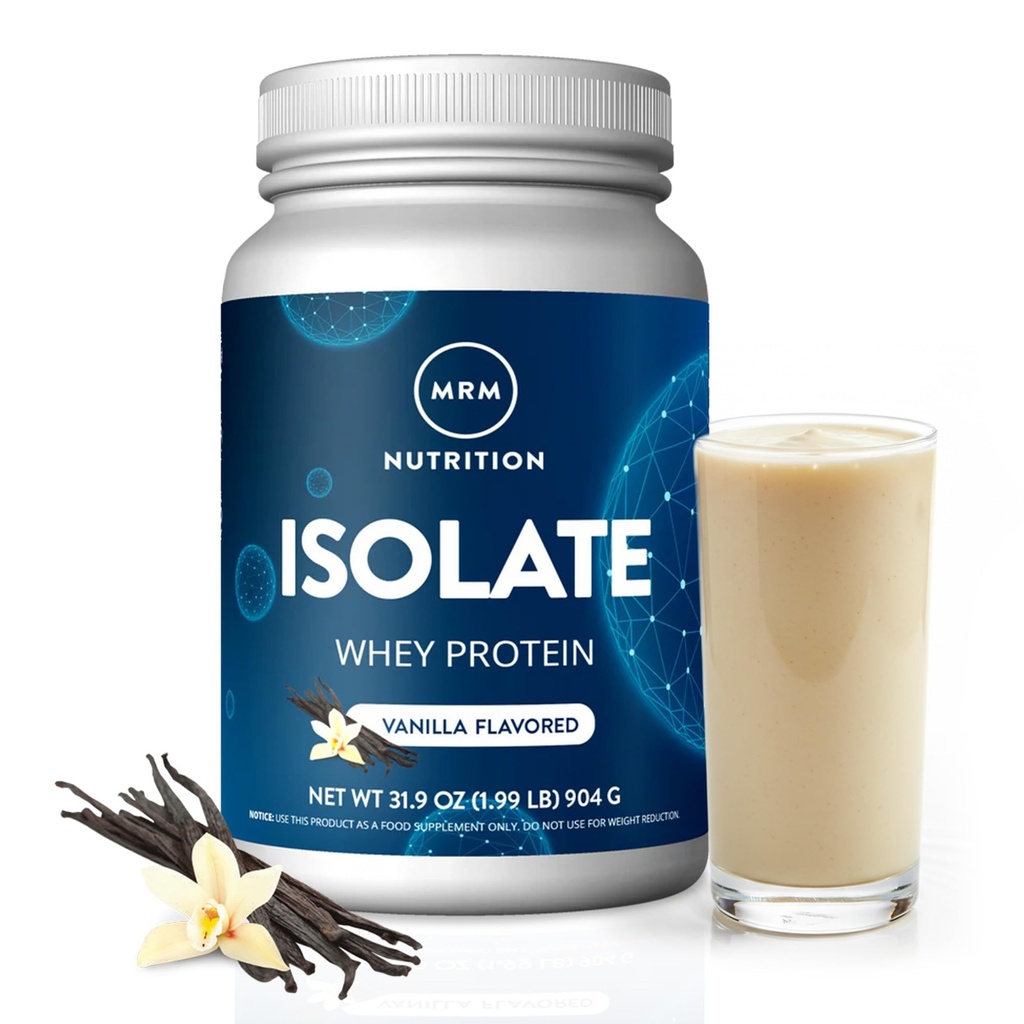 MRM Nutrition Isolate Whey Protein Powder - Vanilla Flavored, 24 g Protein with Added BCAAs & Glutamine, Digestive Enzymes, Gluten-Free, Hormone- and Antibiotic-Free - 29 Servings