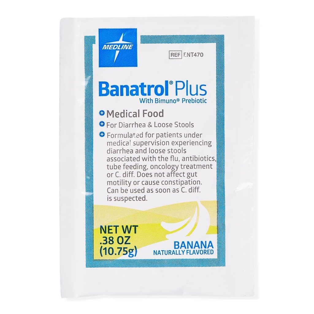 Medline Banatrol Plus with Bimuno Prebiotic, Banana Flakes Formula, Manages Diarrhea, No Constipation Risk, Mixes Easily, ENT470