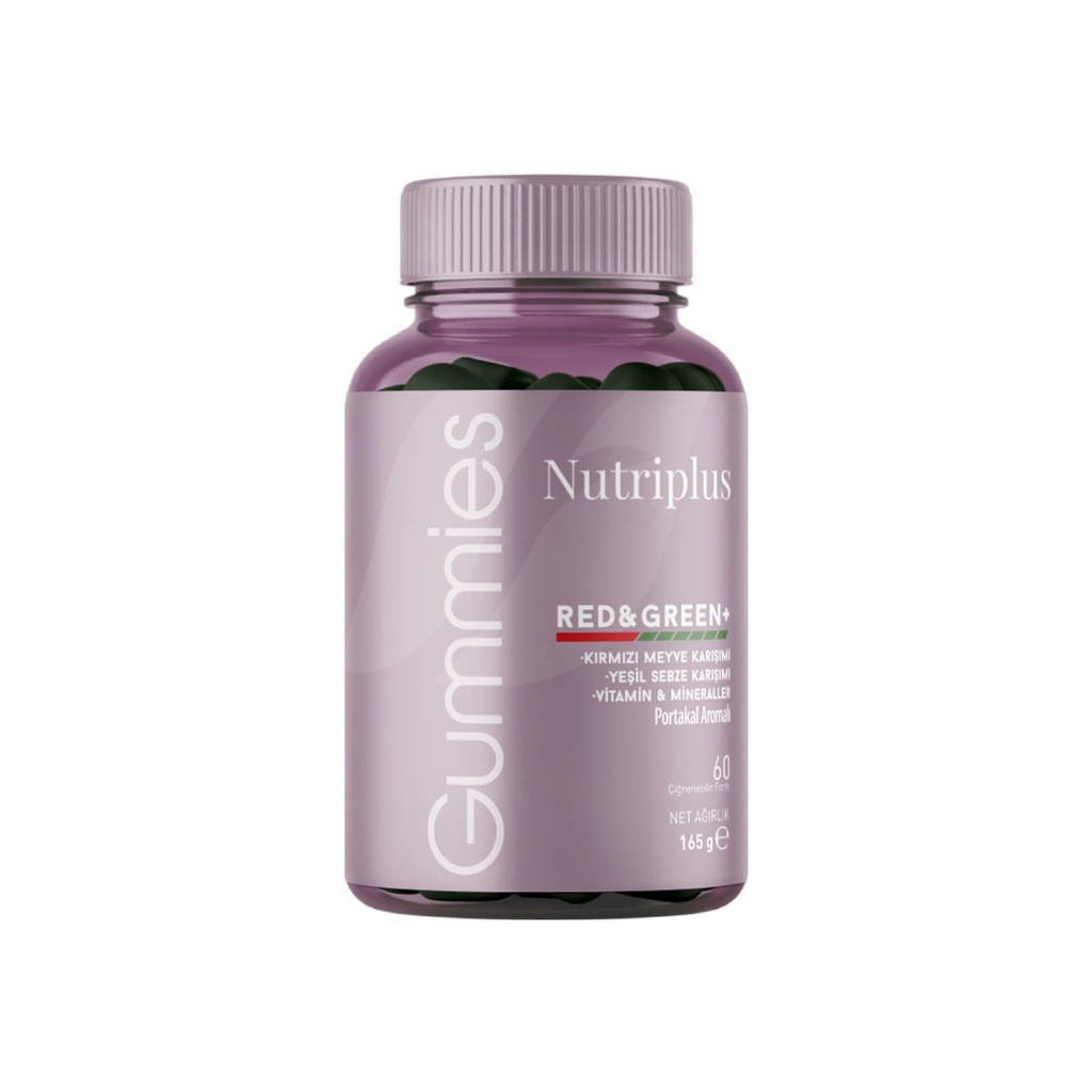FARMASi Nutriplus Jelly Vitamins Red + Green, 60 pcs - Antioxidant-Rich Vegan Multivitamin Supplement with Fruits and Vegetables Essential Vitamins Immune Support Energy Boost, Skin Hair Nail Health