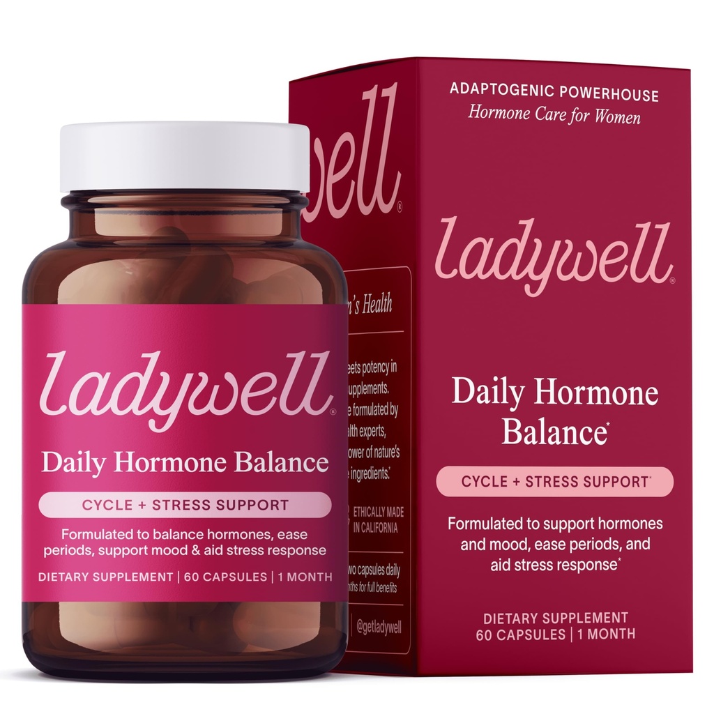 Ladywell Daily Hormone Balance Capsules | Natural Cycle Support for Women | Supports Mood, Bloating, Cramps, Skin Health & Cravings | with Chasteberry, B Vitamins, Ashwagandha, Saffron & More | 60 Ct