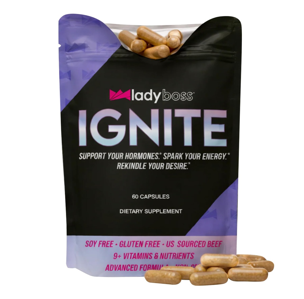 LadyBoss Ignite Hormone Balance Supplement for Women – Bloat Relief, Mood Support & Natural Energy – Premium Red Maca & Zinc Formula for Daily Vitality – 60 Capsules