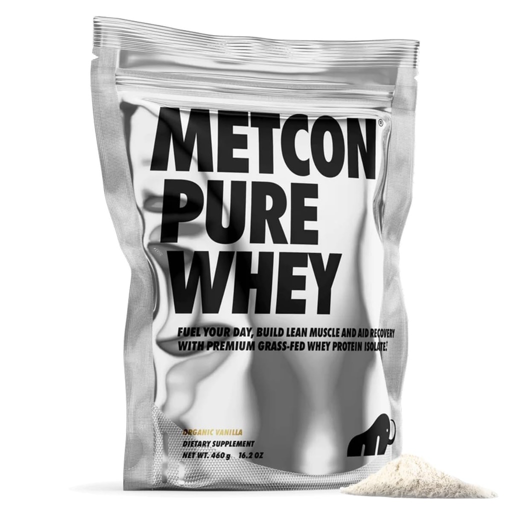 MetCon Whey Protein Isolate - Premium Grass-Fed Whey Protein Isolate Powder with 5 All-Natural Ingredients, No Fillers, Organic Vanilla Flavor (460g)