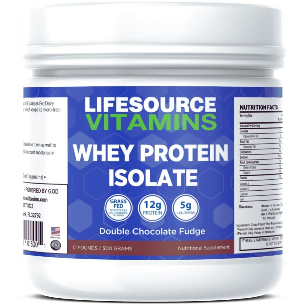 LifeSource Vitamins 1.1 lb - US Dairy Cows Grass Fed Whey Protein Isolate - Double Chocolate Fudge sweetened w/Stevia
